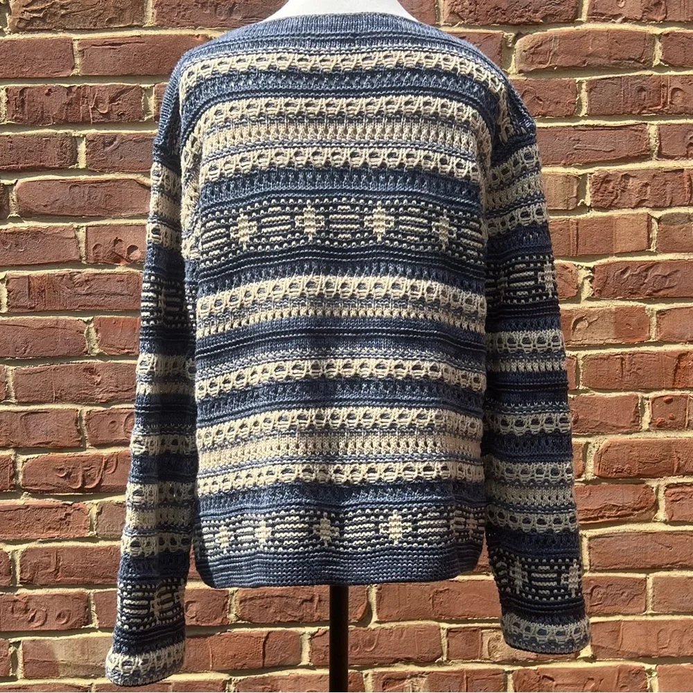 Orvis Women’s Striped Blue & Cream Sweater Sz M Eclectic Grandpa Cabincore Cozy - Picture 6 of 12